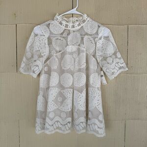 Anthropologie HD in Paris White Lemon Lily Lace Blouse